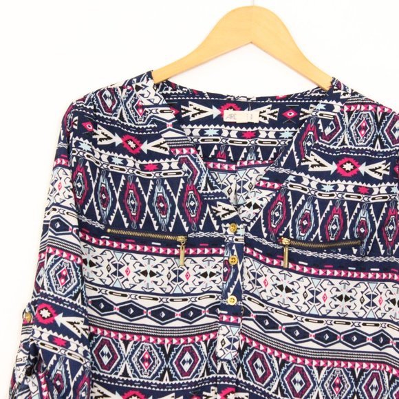 *Ardene Aztec Boho 3/4 Button Long Sleeve Blouse - Picture 3 of 7